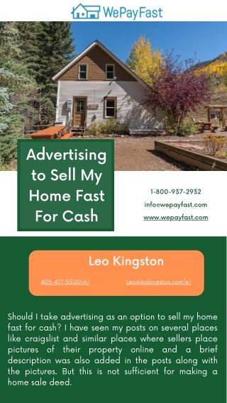 Advertising to Sell My Home Fast For Cash - We Pay Fast