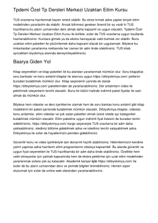 Tıpdemi Özel Tıp Dersleri Merkezi Uzaktan Eğitim Kursu
