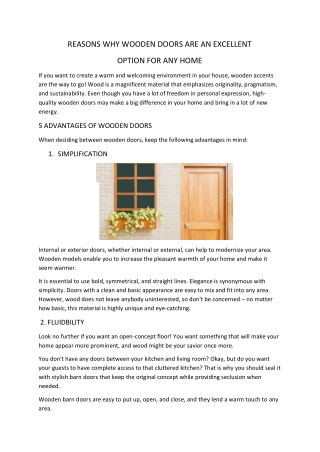 REASONS WHY WOODEN DOORS ARE AN EXCELLENT OPTION FOR ANY HOME