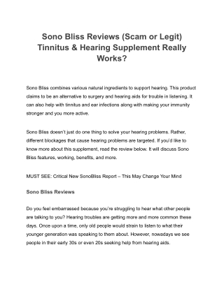 Sono Bliss Reviews (Scam or Legit) Tinnitus & Hearing Supplement Really Works