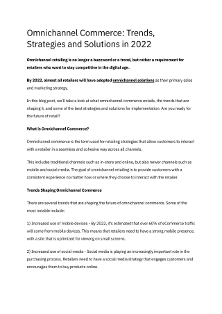 Omnichannel Commerce - Trends, Strategies and Solutions in 2022