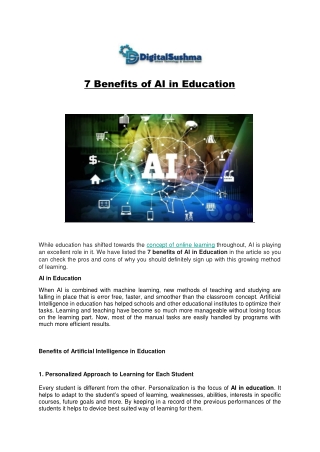 7 Benefits of AI in Education