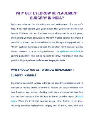 Why Get Eyebrow Replacement Surgery in India? - Richardson