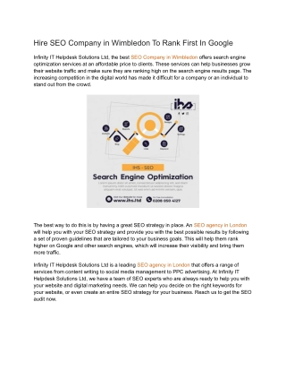 Hire SEO Company in Wimbledon To Rank First In Google