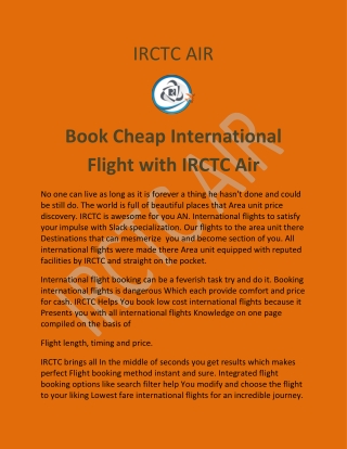Book Cheap International Flight with IRCTC Air