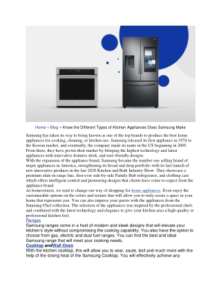 Know the Different Types of Kitchen Appliances Does Samsung Make