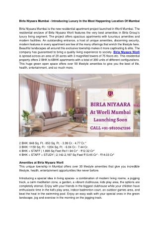 Birla Niyaara Mumbai - Introducing Luxury In the Most Happening Location Of Mumbai