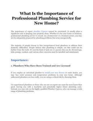 What Is the Importance of Professional Plumbing Service for New Home_