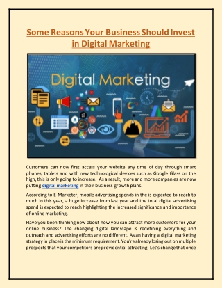 Some Reasons Your Business Should Invest in Digital Marketing