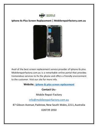 Iphone 6s Plus Screen Replacement | Mobilerepairfactory.com.au