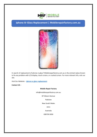 Iphone Xr Glass Replacement | Mobilerepairfactory.com.au