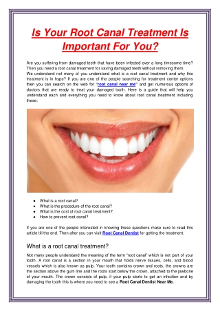 Is Your Root Canal Treatment Is Important For You