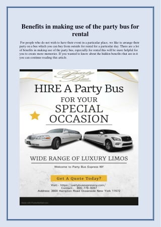Benefits in making use of the party bus for rental