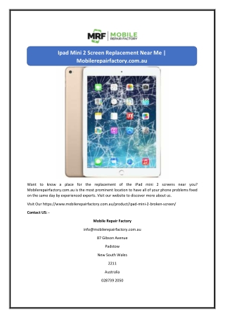 Ipad Mini 2 Screen Replacement Near Me | Mobilerepairfactory.com.au