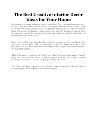 The Best Creative Interior Decor Ideas for Your Home