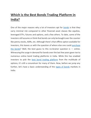 Which is the Best Bonds Trading Platform in India