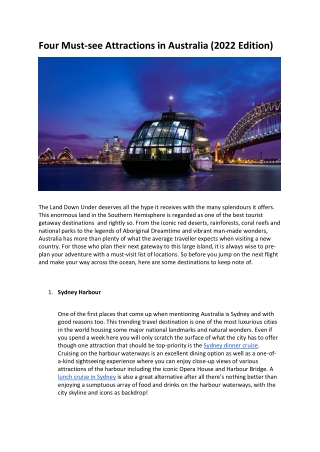 Four Must-see Attractions in Australia (2022 Edition)