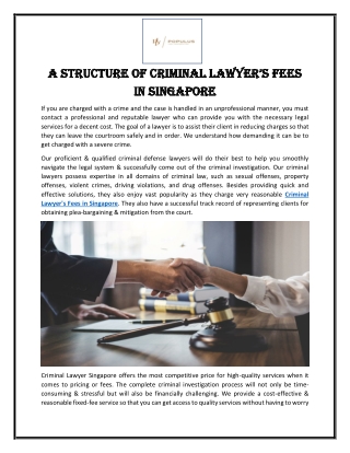 A Structure of Criminal Lawyer’s Fees in Singapore