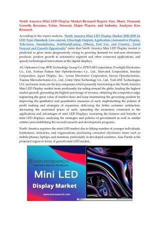 North America Mini LED Display Market 2020-2030: Ken Research