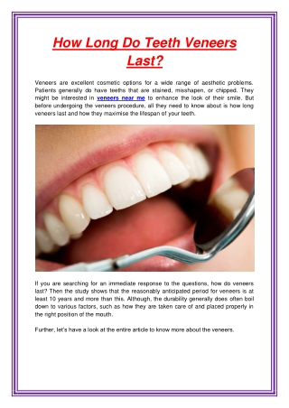 How Long Do Teeth Veneers Last