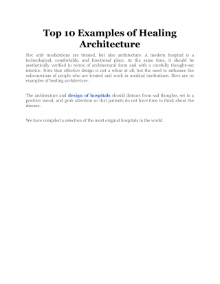 Top 10 Examples of Healing Architecture