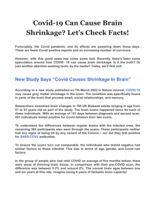 Covid-19 Can Cause Brain Shrinkage? Let’s Check Facts!
