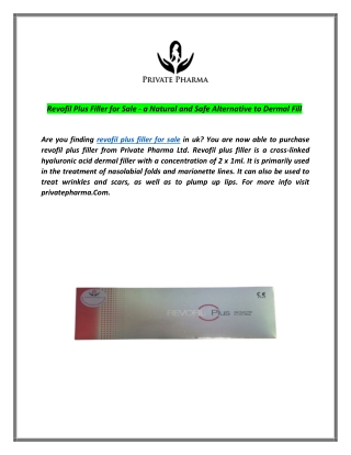 Revofil Plus Filler for Sale - a Natural and Safe Alternative to Dermal Fill
