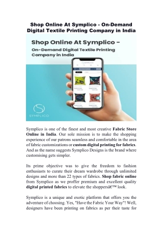 Shop Online At Symplico - On-Demand Digital Textile Printing Company in India