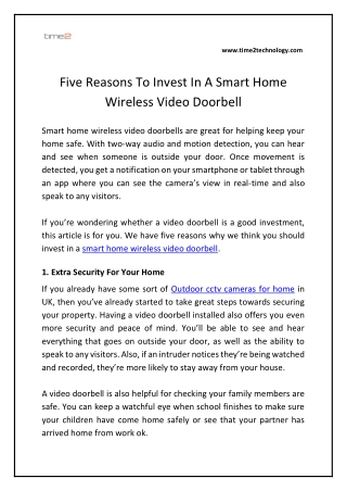 Five Reasons To Invest In A Smart Home Wireless Video Doorbell