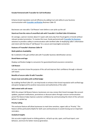 Fonada Partnered with Truecaller for Call Verification