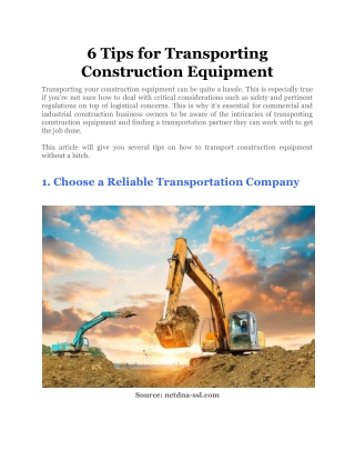 6 Tips for Transporting Construction Equipment