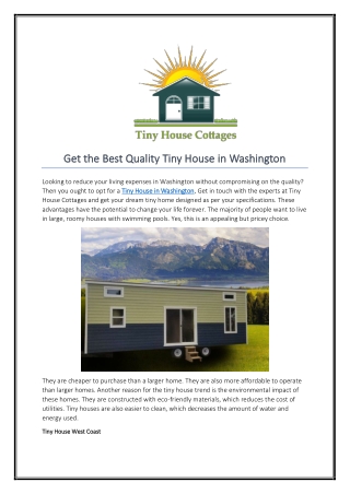 Get the Best Quality Tiny House in Washington