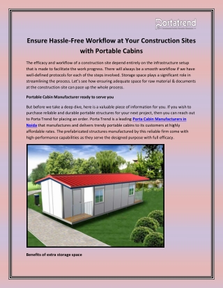 Portable Cabin Manufacturer in Noida