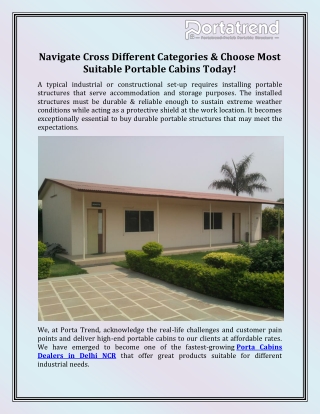 Portable Cabins Dealers in Delhi NCR