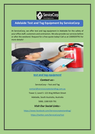 Adelaide Test and Tag Equipment by ServiceCorp