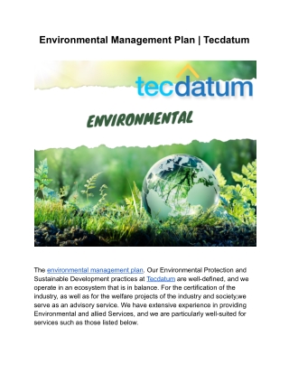 Environmental Management Plan | Tecdatum