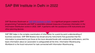 SAP BW Institute in Delhi in 2022