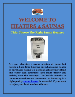 Choose The Right Sauna Heaters