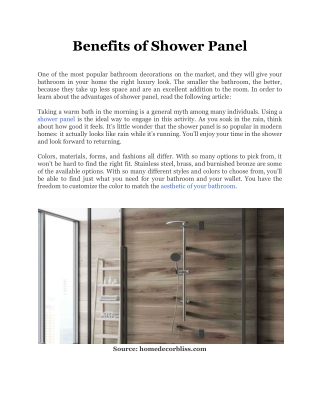 Benefits of Shower Panel