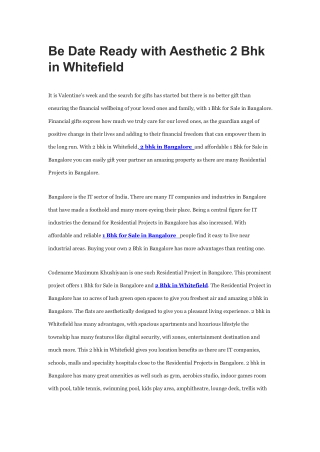 Be Date Ready with Aesthetic 2 Bhk in Whitefield