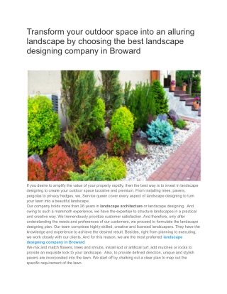 Transform your outdoor space into an alluring landscape by choosing the best landscape designing company in Broward