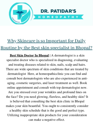 Best Skin Doctor In Bhopal  | Book appointment with Skin Specialist In Bhopal