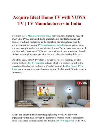 Acquire Ideal Home TV with YUWA TV _ TV Manufacturers in India