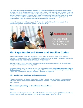 Sage Bank Card Error and Decline Codes