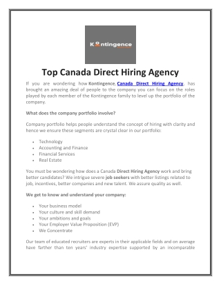 Top Canada Direct Hiring Agency