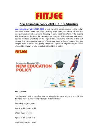 New Education Policy 2020 5 3 3 4 Structure