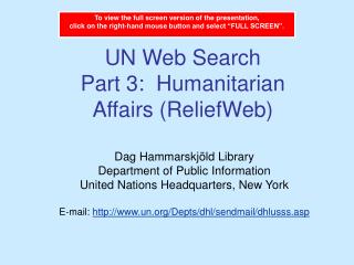 UN Web Search Part 3: Humanitarian Affairs (ReliefWeb)