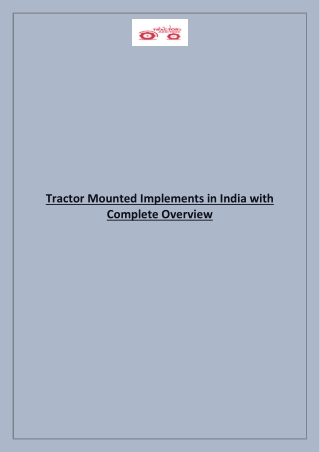 Tractor Mounted Implements in India with Complete Overview