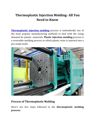 Thermoplastic Injection Molding- All You Need to Know