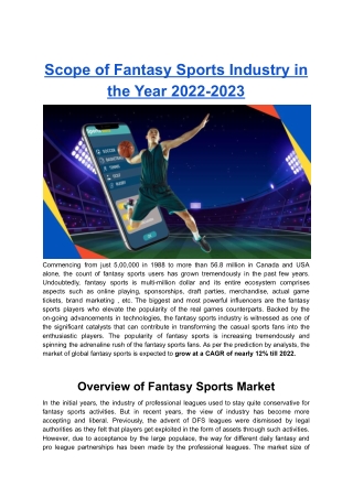 Scope of Fantasy Sports Industry in the Year 2022